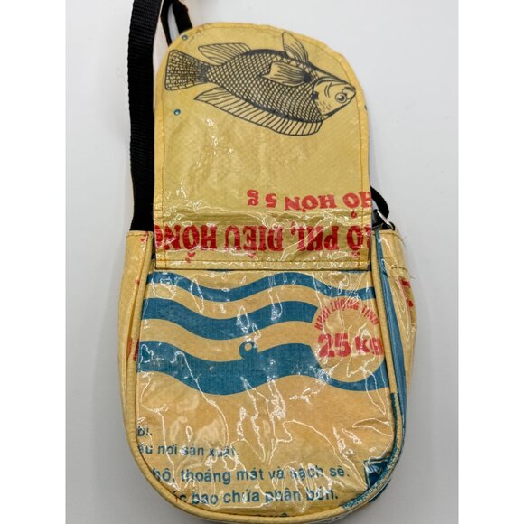 Recycled Feed Bag Plastic Purse Fish Adjustable Crossbody Cambodia Upcycle Bag - Picture 4 of 8